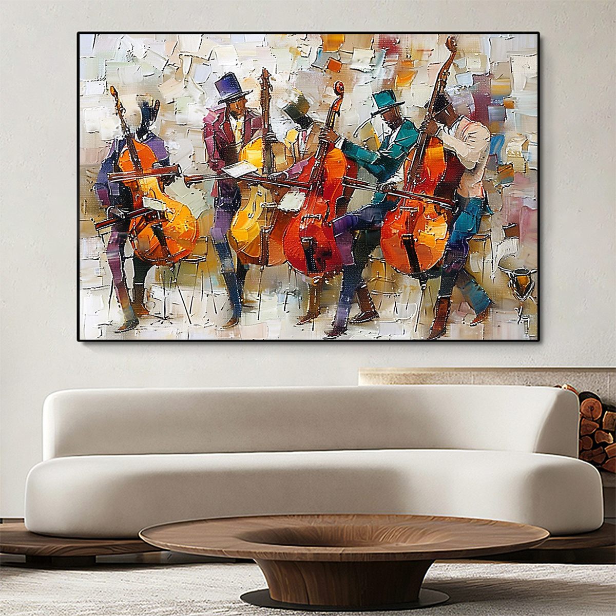 CELLOS IN HARMONY: Textured Musicians Oil Painting