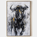 CHARGING BULL: Textured Bull Painting, Vertical Wall Art