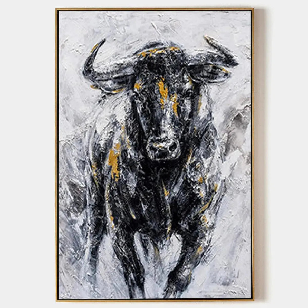 CHARGING BULL: Textured Bull Painting, Vertical Wall Art