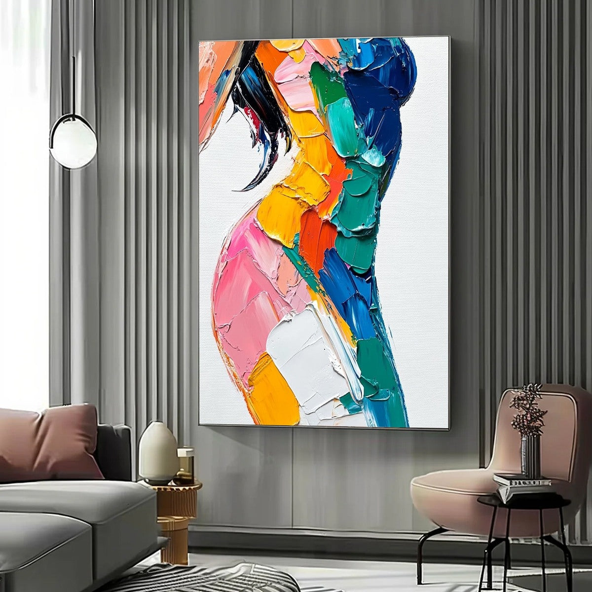 CHROMATIC FIGURE: Textured Impasto Abstract Figure Oil Painting