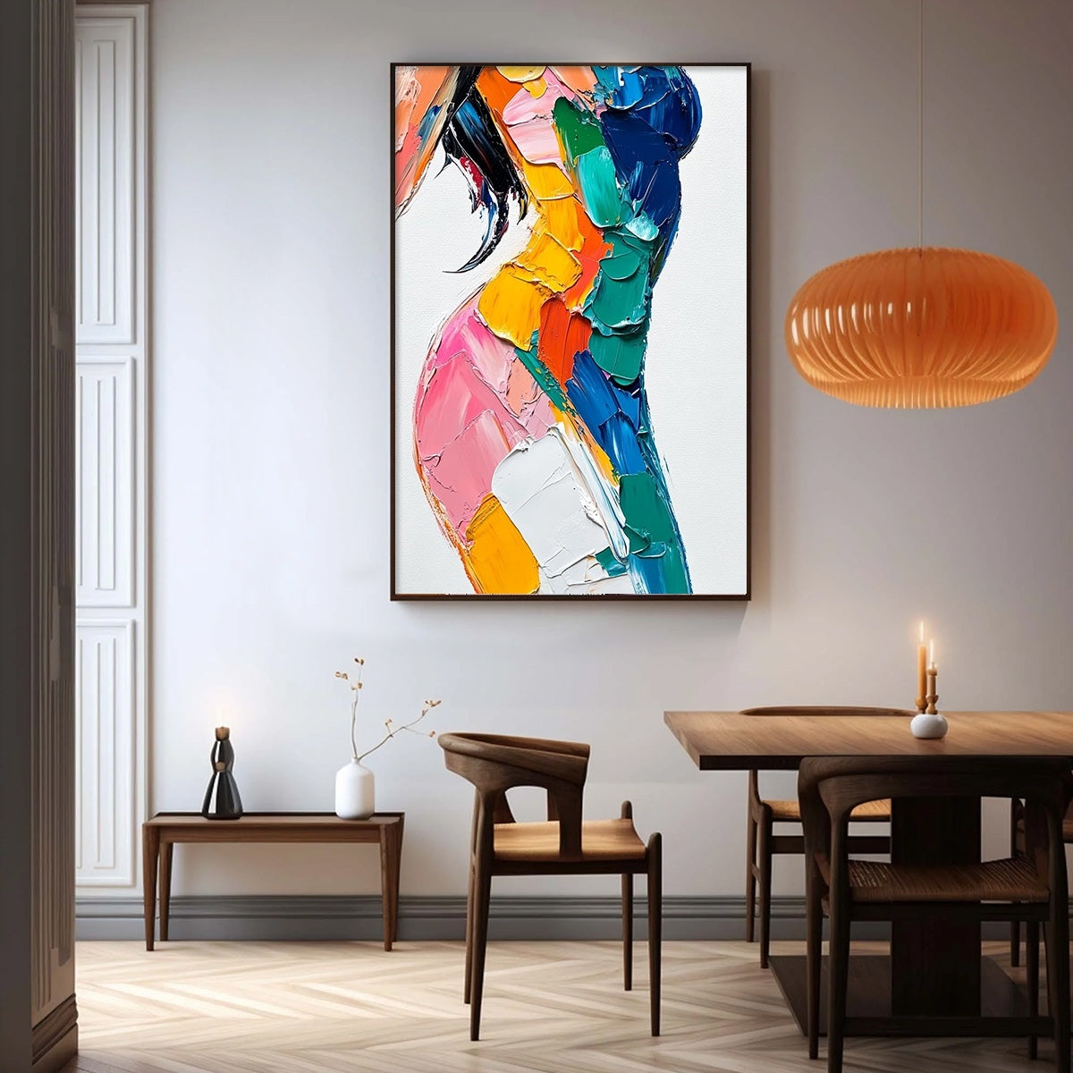 CHROMATIC FIGURE: Textured Impasto Abstract Figure Oil Painting