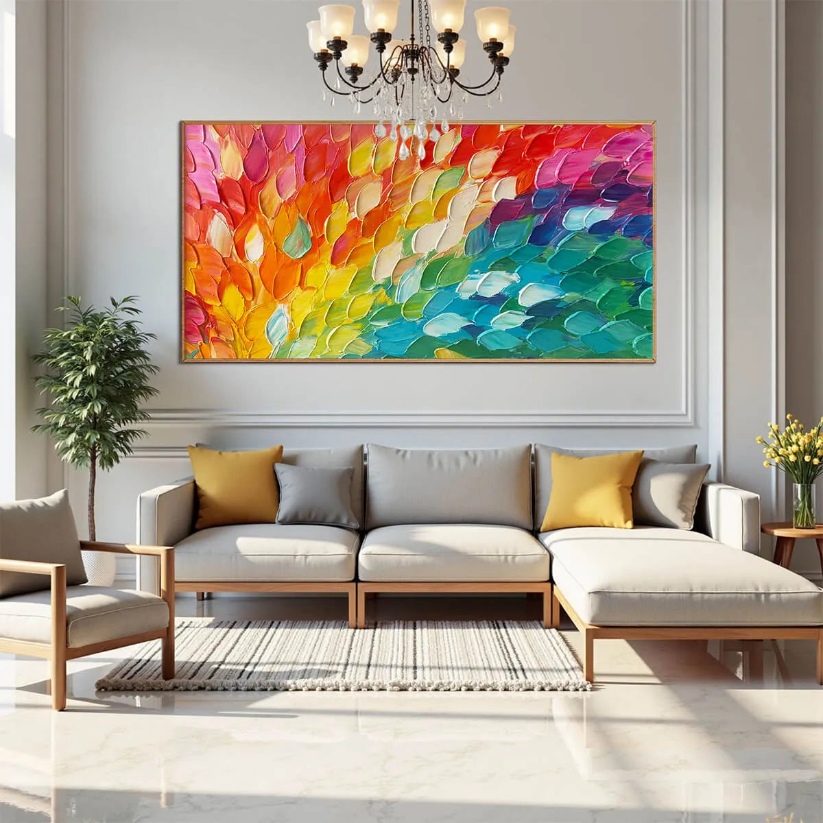 CHROMA WAVE: Textured Abstract Rainbow Oil Painting