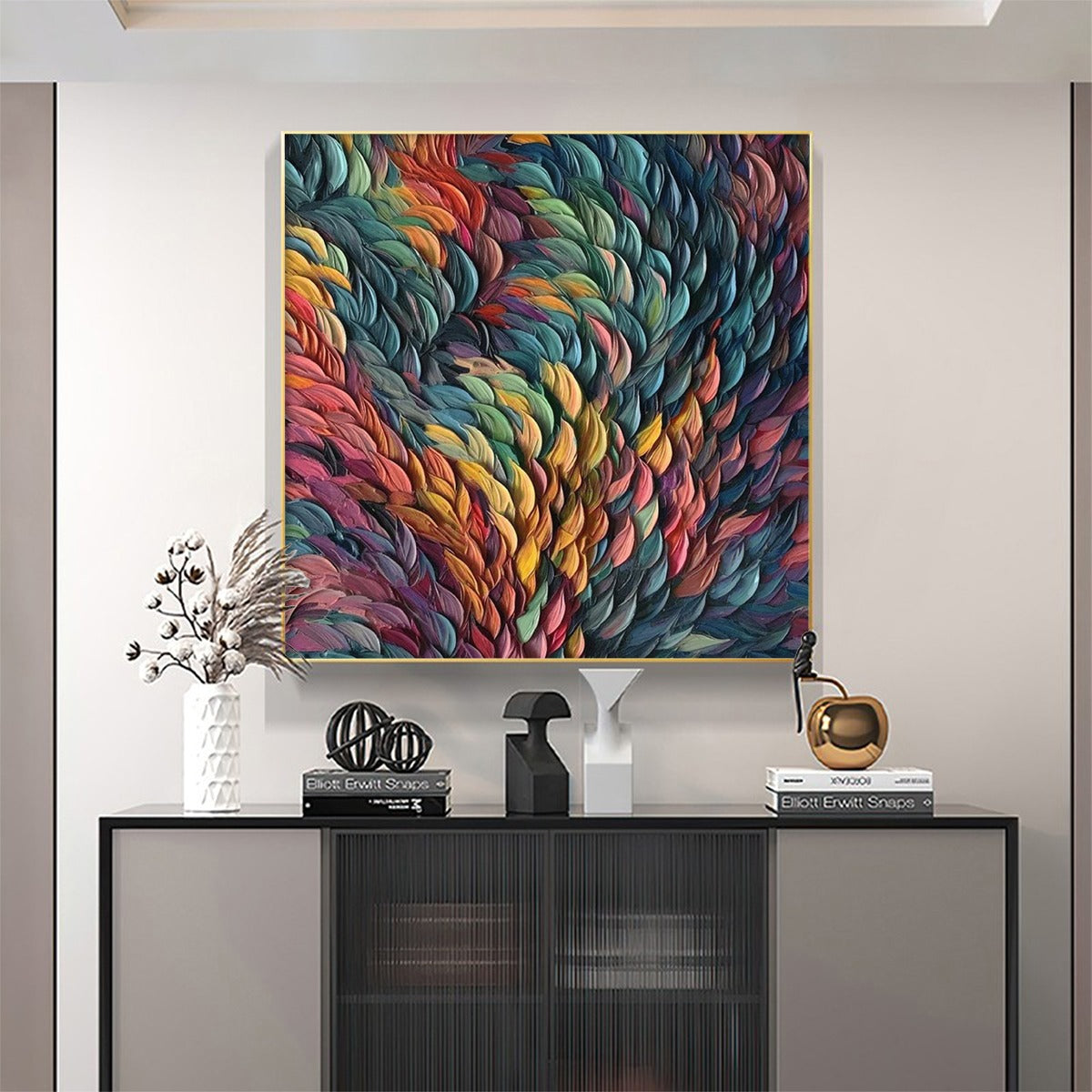 CHROMA WHIRL: Textured Impasto Oil Painting in Vibrant Multicolor