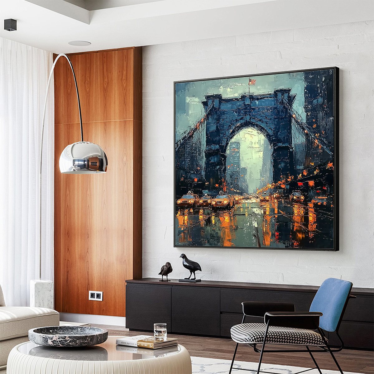 CITY LIGHTS: Impressionistic Cityscape Oil Painting of Bridge