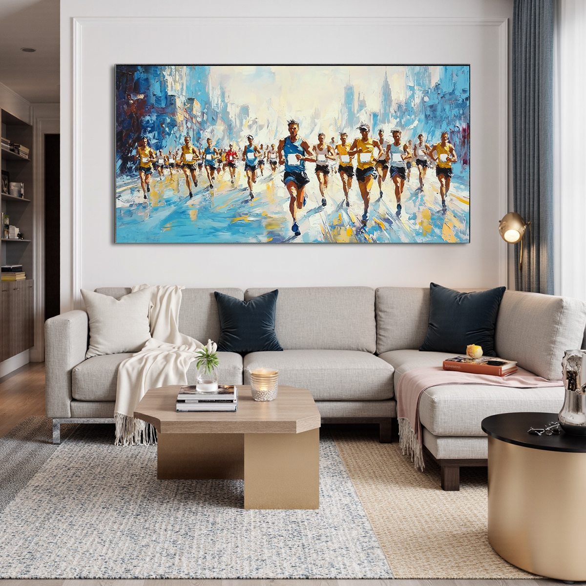 CITY STRIDE: Textured Urban Marathon Scene Oil Painting
