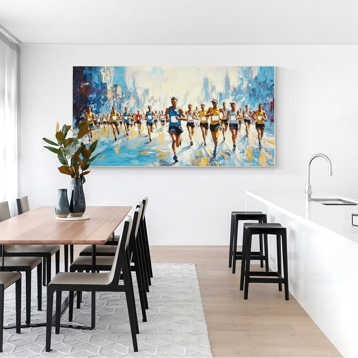 CITY STRIDE: Textured Urban Marathon Scene Oil Painting