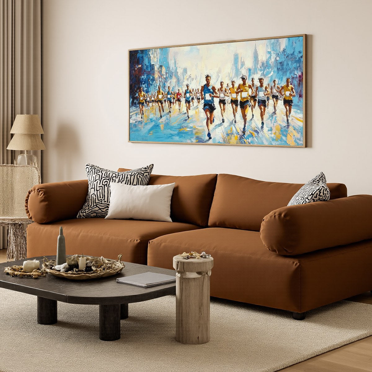 CITY STRIDE: Textured Urban Marathon Scene Oil Painting