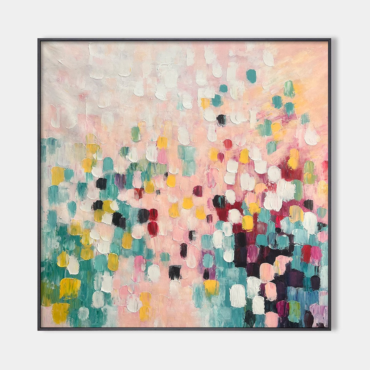 CONFETTI DREAM: Abstract Colorful Oil Painting in Pink, Teal, and Gold