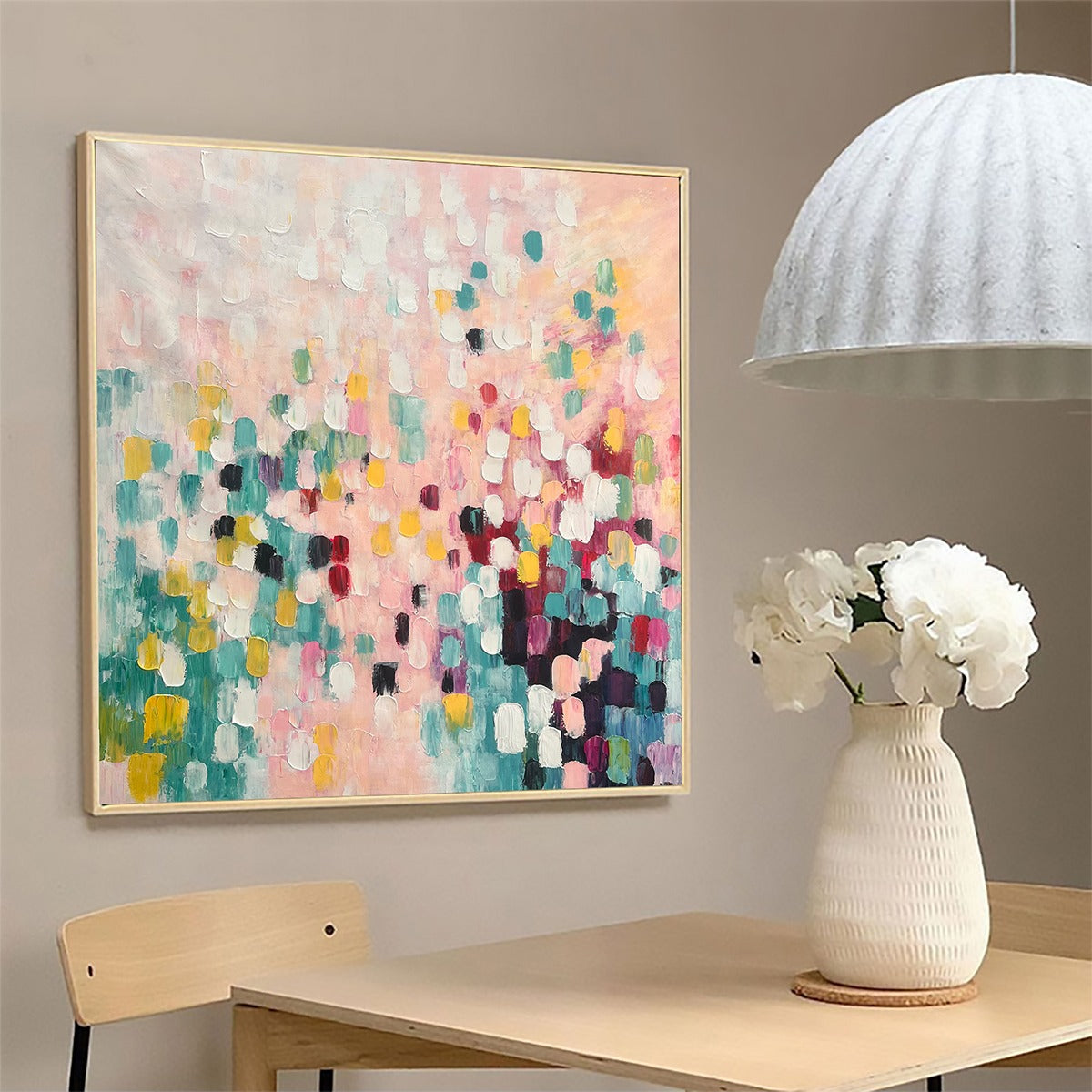 CONFETTI DREAM: Abstract Colorful Oil Painting in Pink, Teal, and Gold