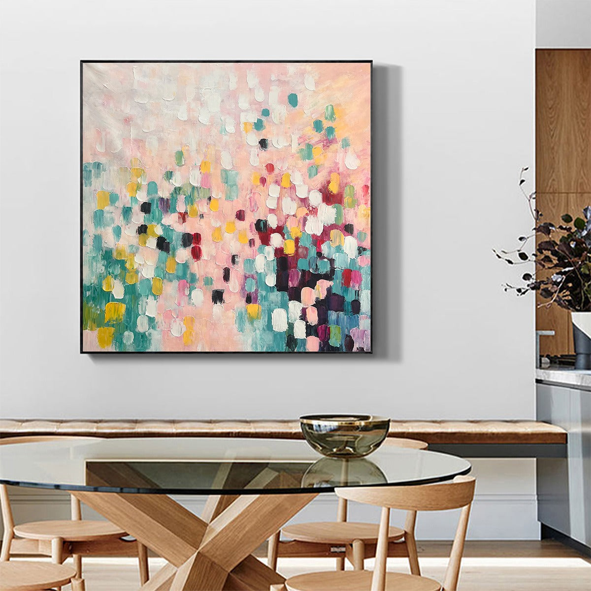 CONFETTI DREAM: Abstract Colorful Oil Painting in Pink, Teal, and Gold