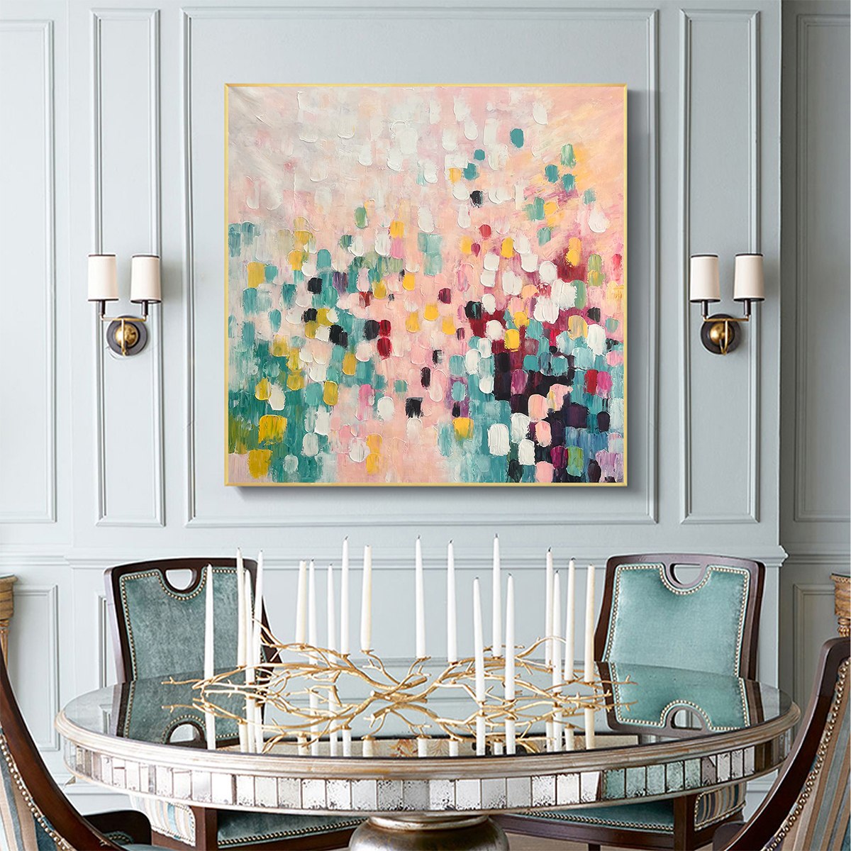 CONFETTI DREAM: Abstract Colorful Oil Painting in Pink, Teal, and Gold