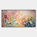 CONFETTI GARDEN: Abstract Floral Painting in Pink, Yellow, and Teal, Panoramic Canvas, Modern Wall Art