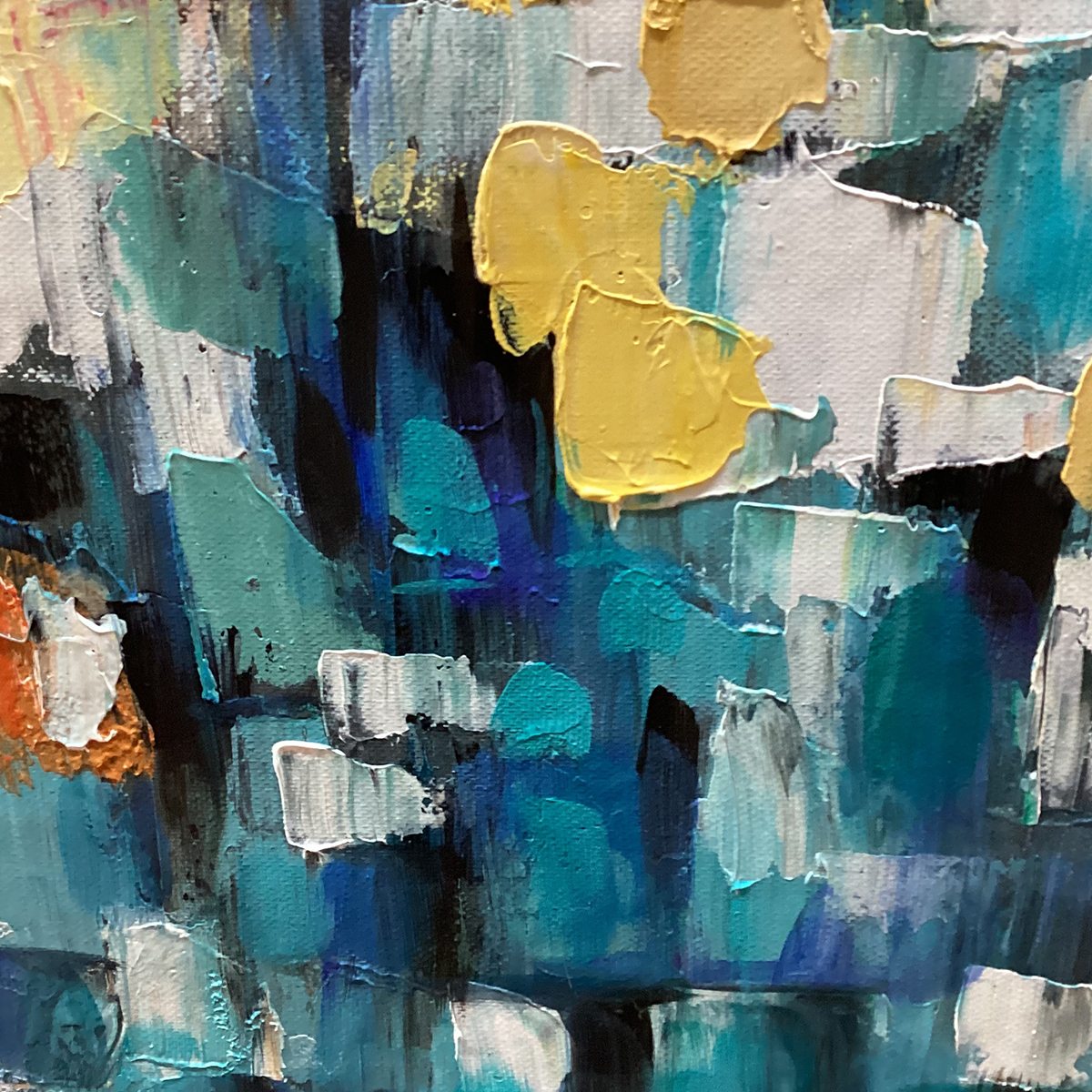 CONFETTI GARDEN: Abstract Floral Painting in Pink, Yellow, and Teal, Panoramic Canvas, Modern Wall Art