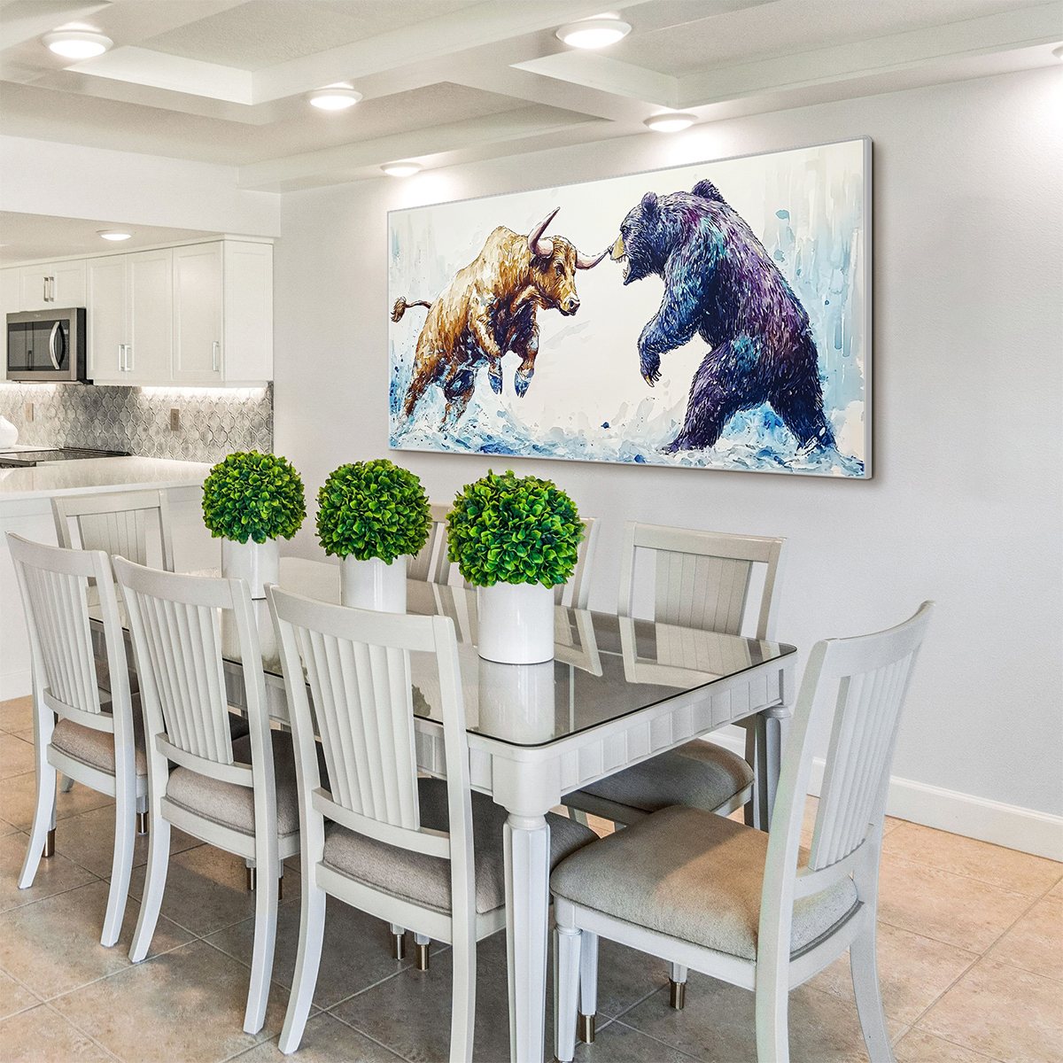 CLASH OF FORCES: Panoramic Wildlife Oil Painting