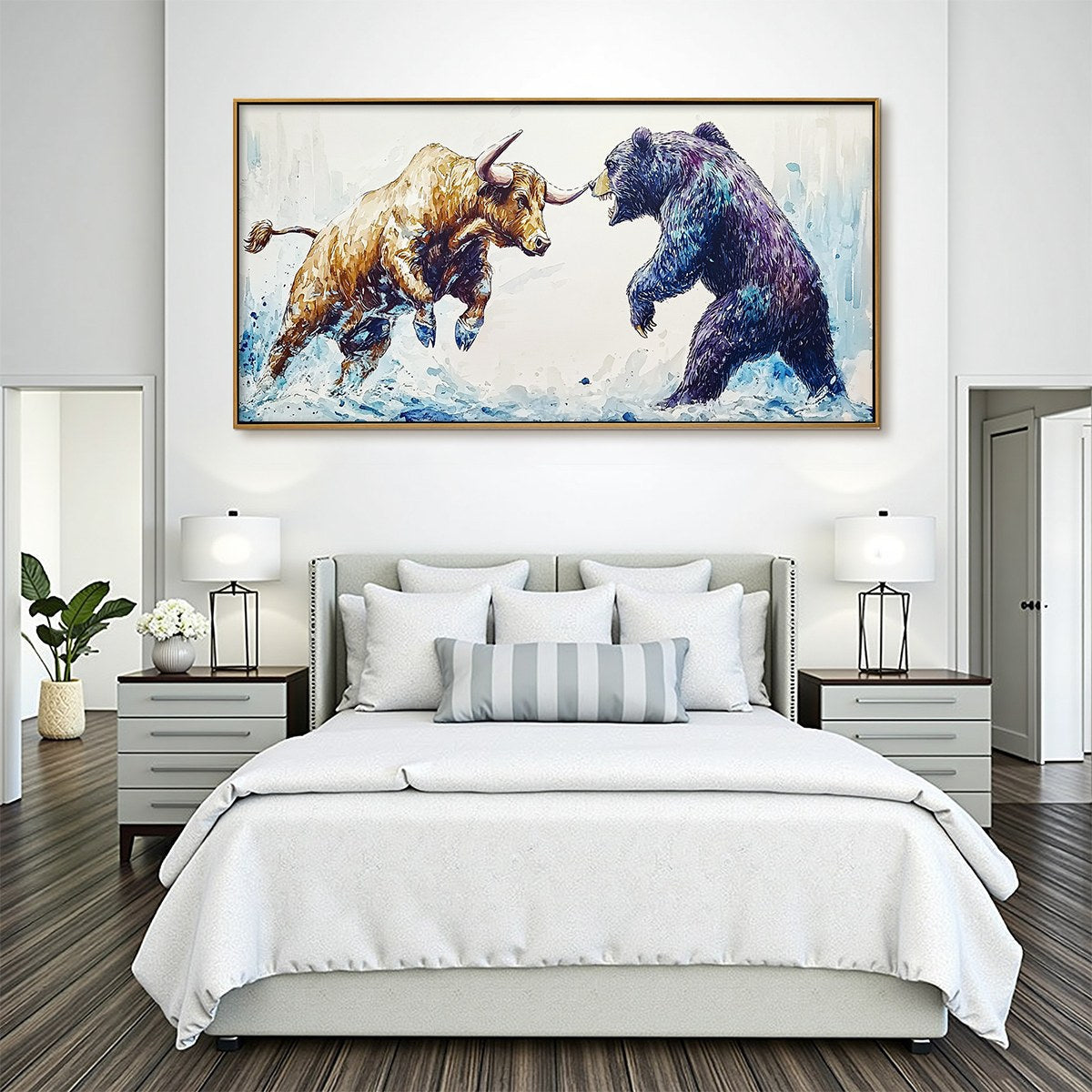 CLASH OF FORCES: Panoramic Wildlife Oil Painting