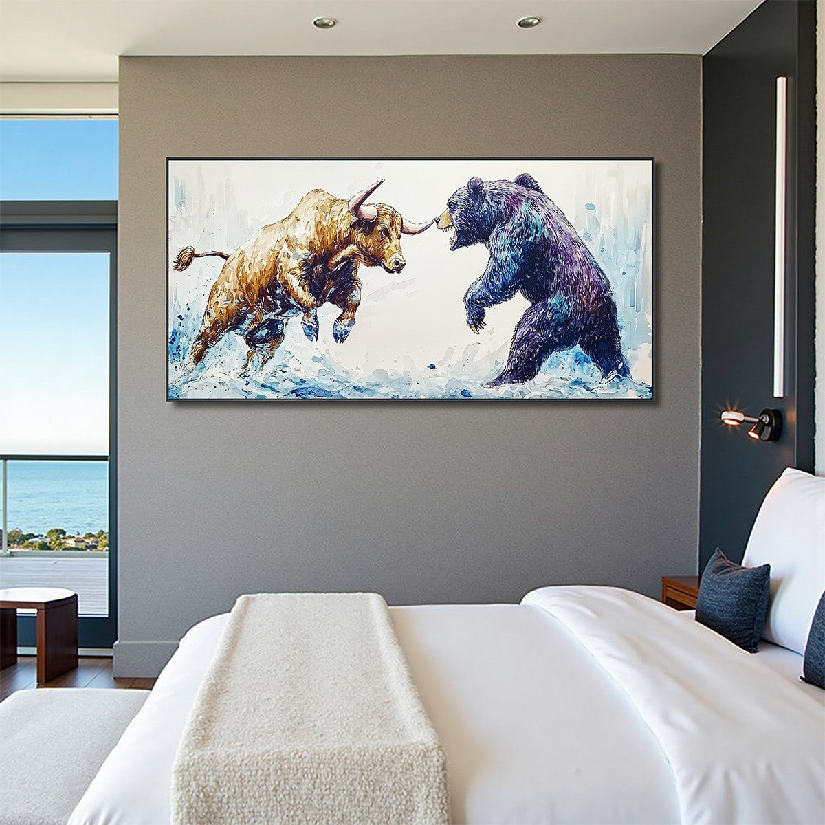 CLASH OF FORCES: Panoramic Wildlife Oil Painting