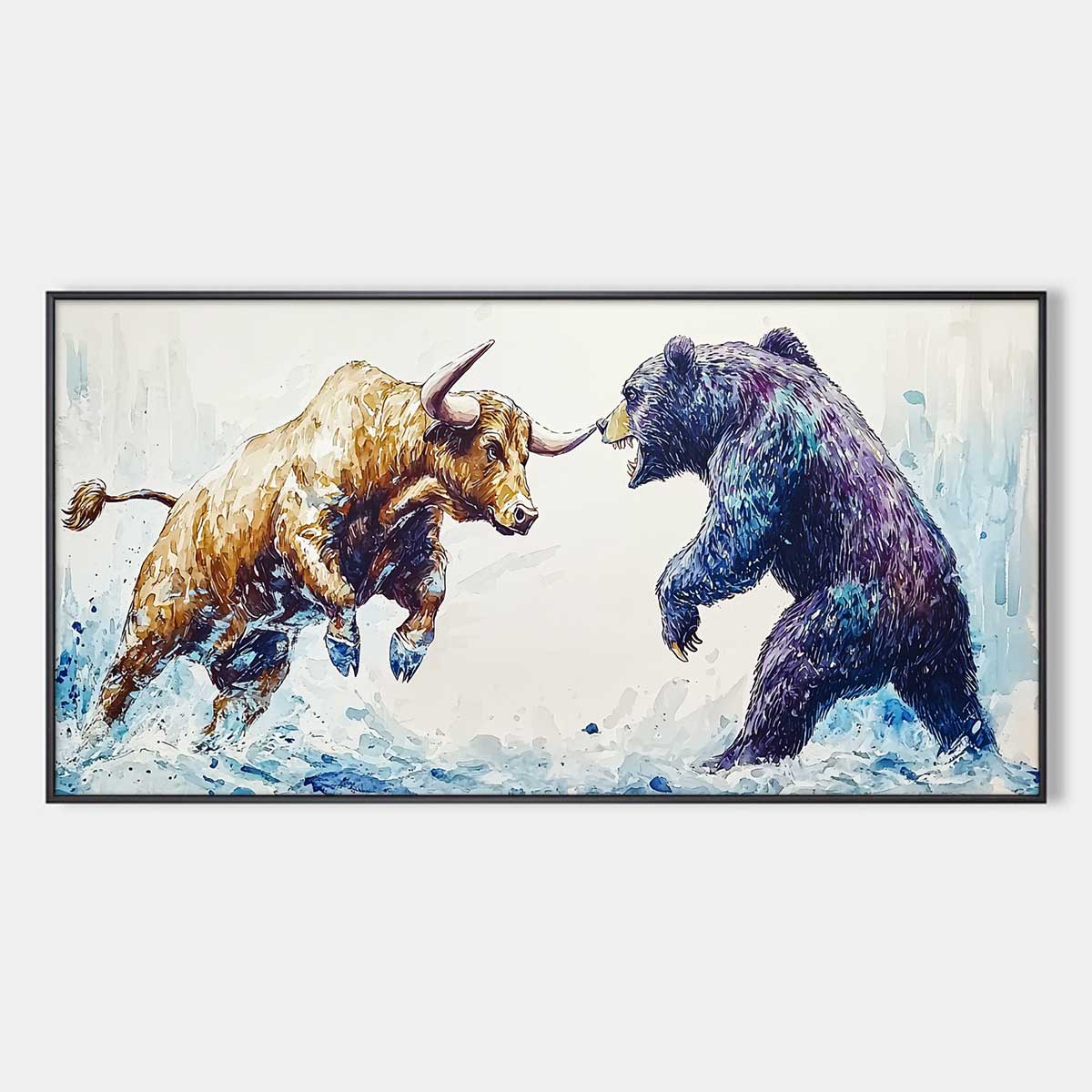 CLASH OF FORCES: Panoramic Wildlife Oil Painting