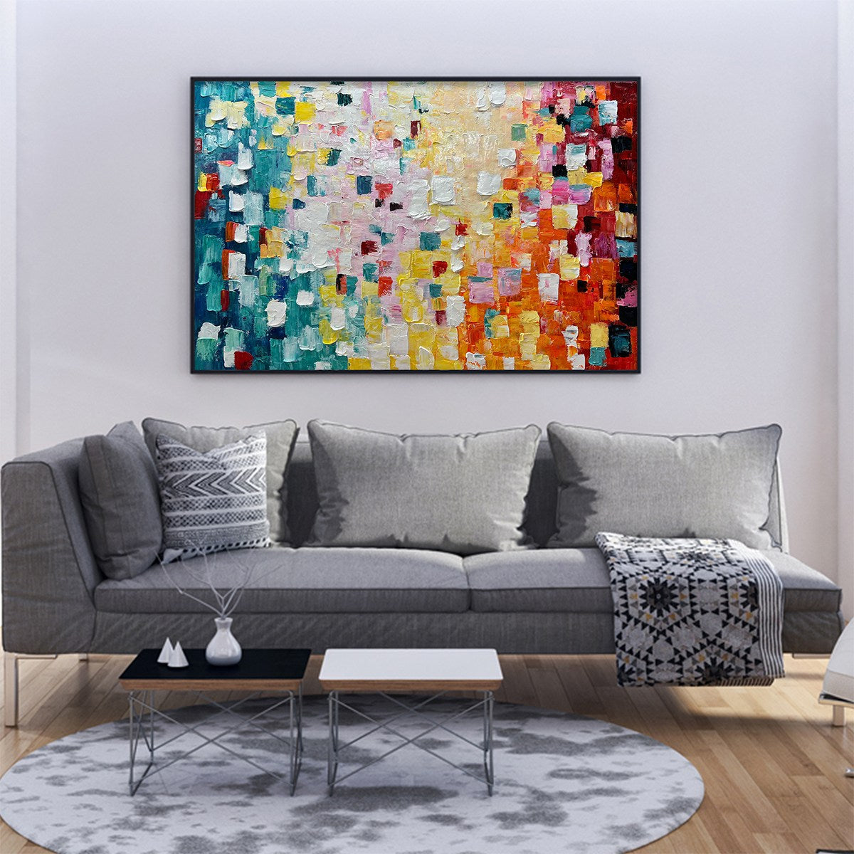 PIXEL RAINBOW: Colorful Abstract Impasto Oil Painting