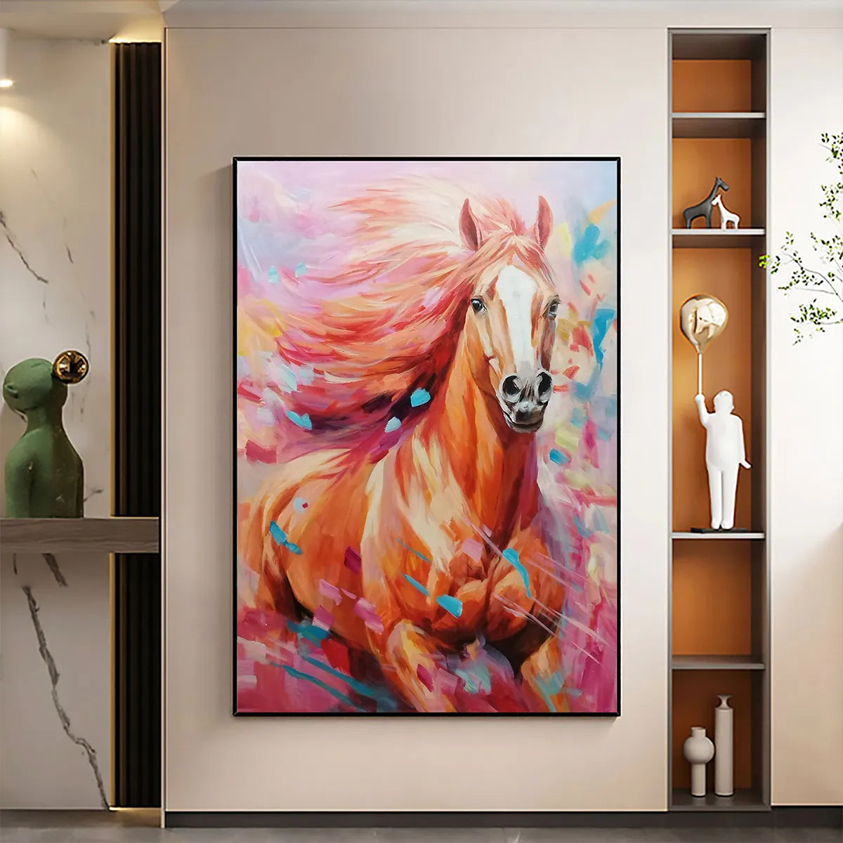 PINK FIRE: Colorful Horse Oil Painting on Canvas