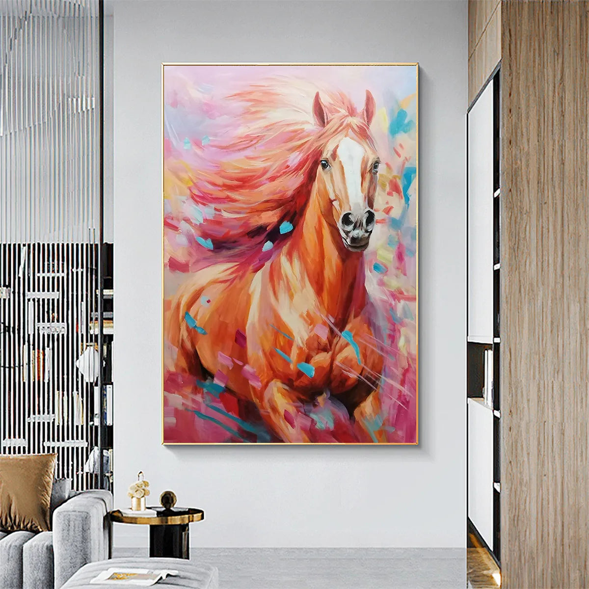 PINK FIRE: Colorful Horse Oil Painting on Canvas