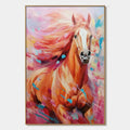 PINK FIRE: Colorful Horse Oil Painting on Canvas