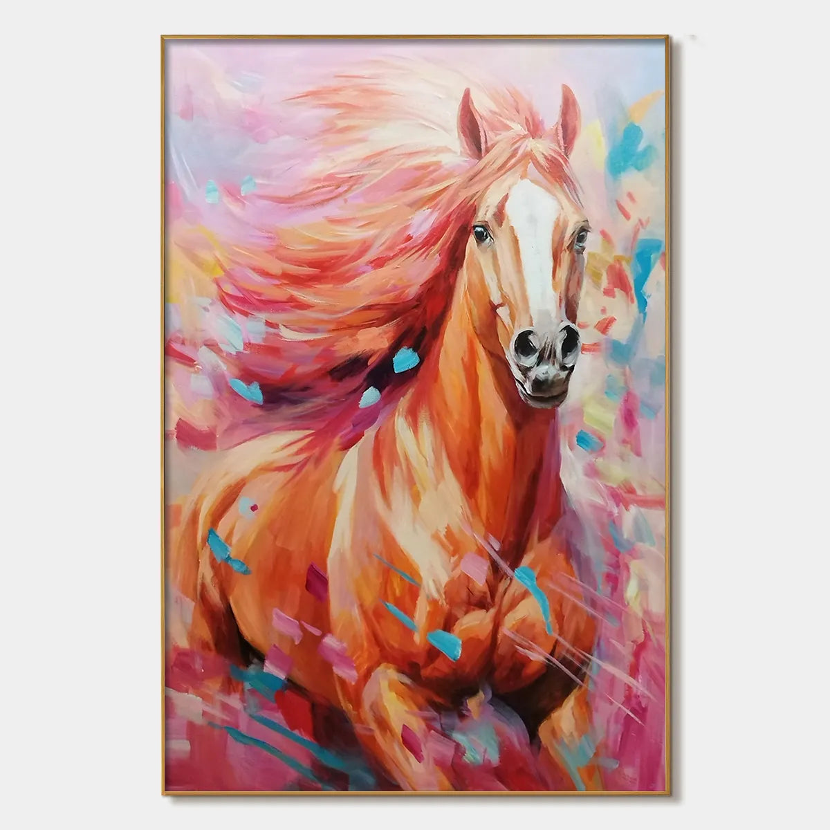 PINK FIRE: Colorful Horse Oil Painting on Canvas