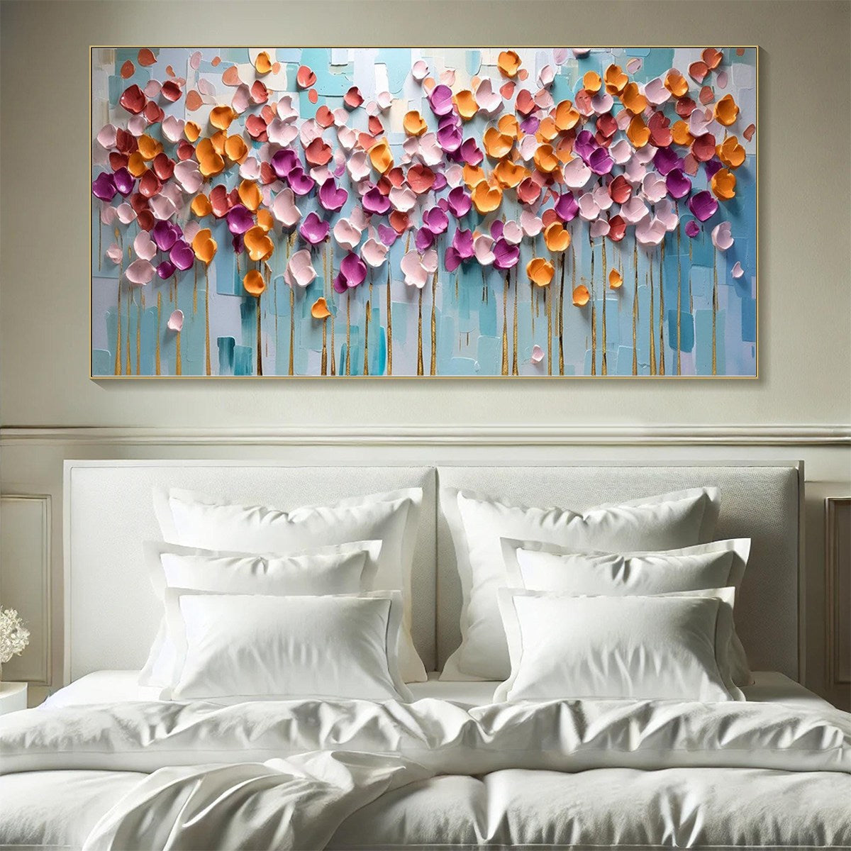 Colorful Petals Oil Painting - Abstract Floral Wall Art