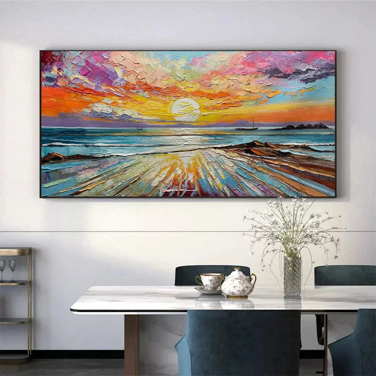 Colorful Seascape Oil Painting - Vibrant Sunset Art