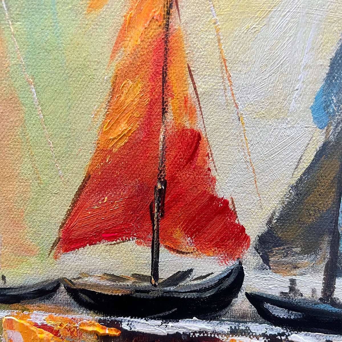 REGATTA DAWN: Colorful Seascape Oil Painting
