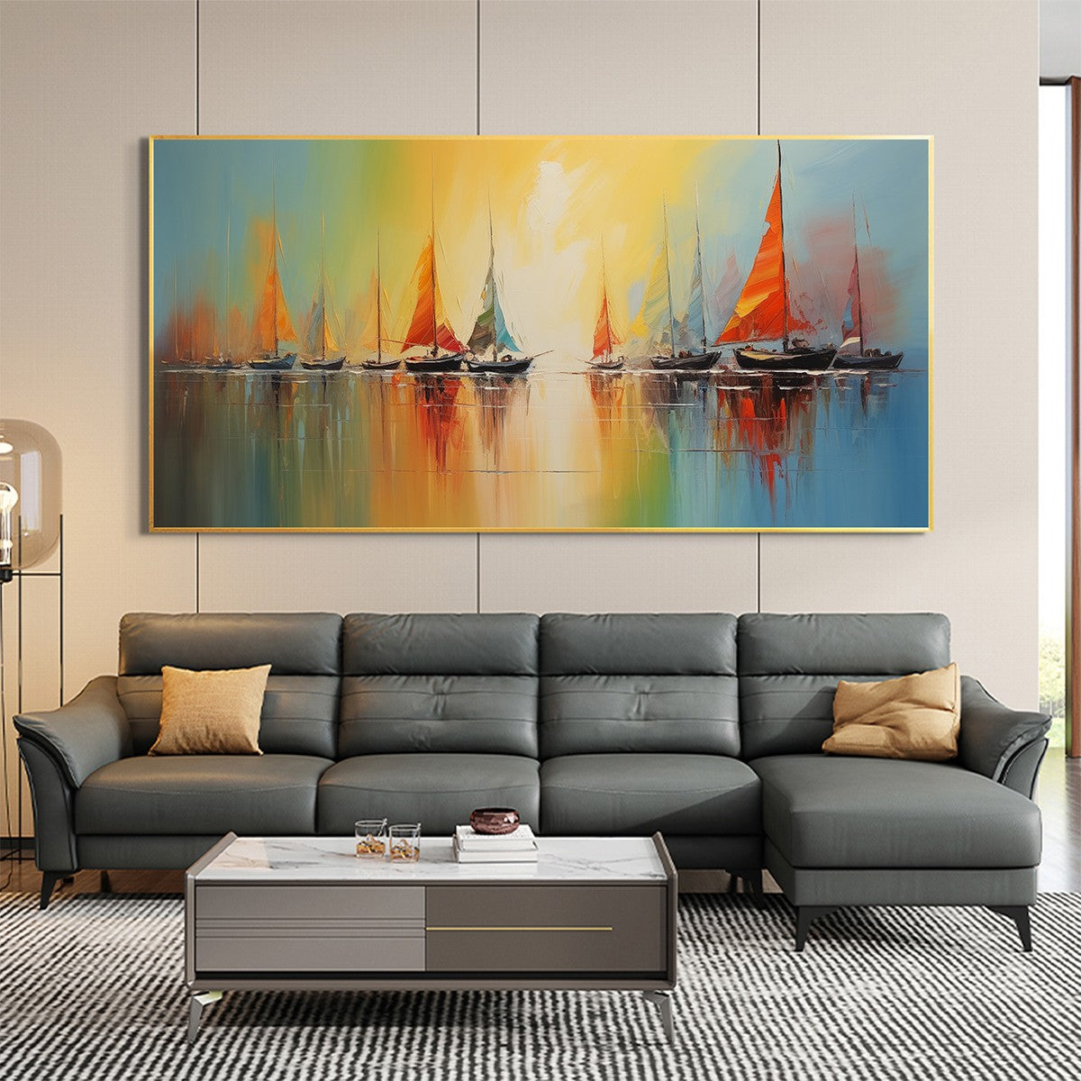 REGATTA DAWN: Colorful Seascape Oil Painting