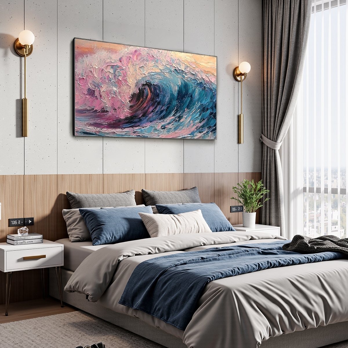 CRYSTAL CREST: Textured Impasto Ocean Wave Oil Painting