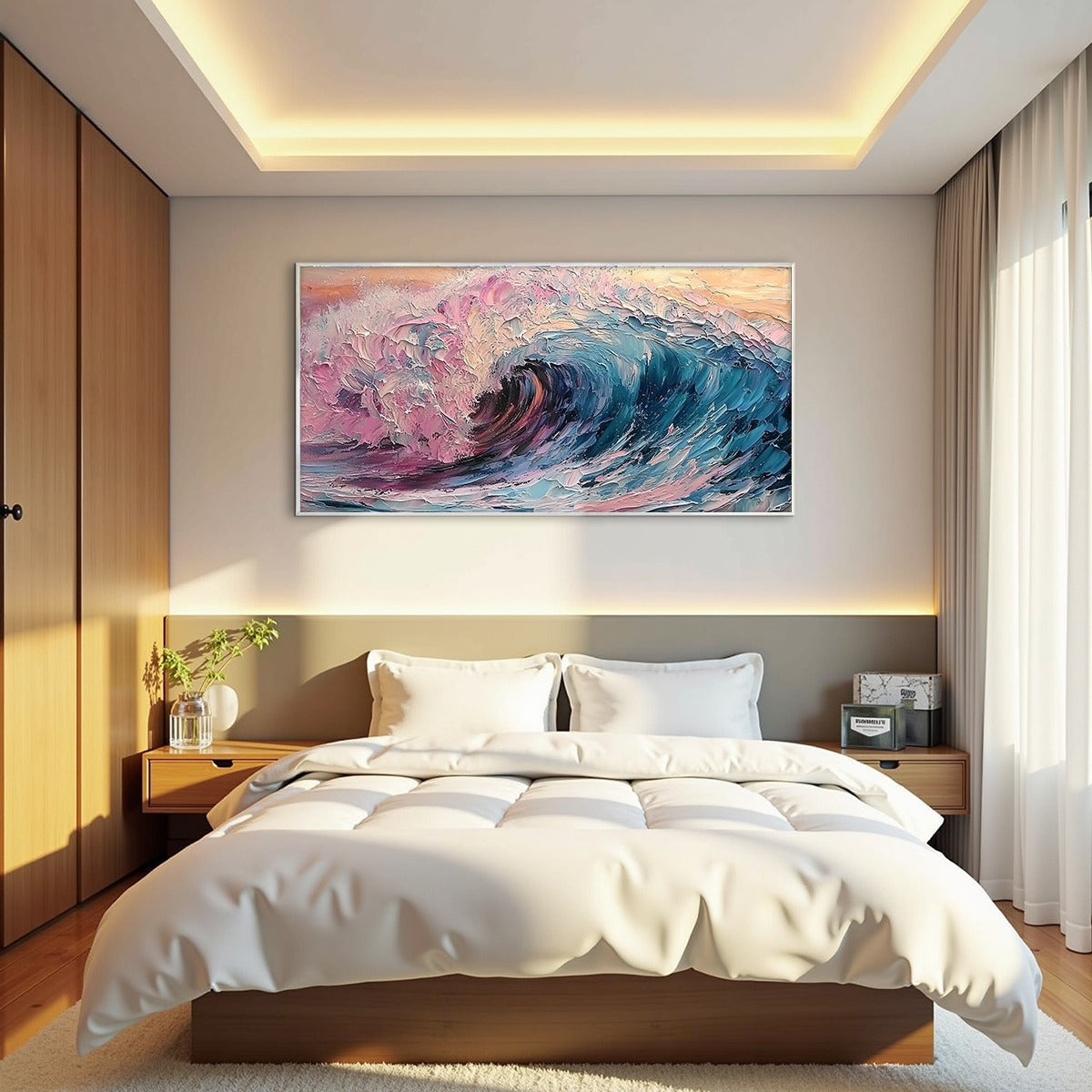 CRYSTAL CREST: Textured Impasto Ocean Wave Oil Painting