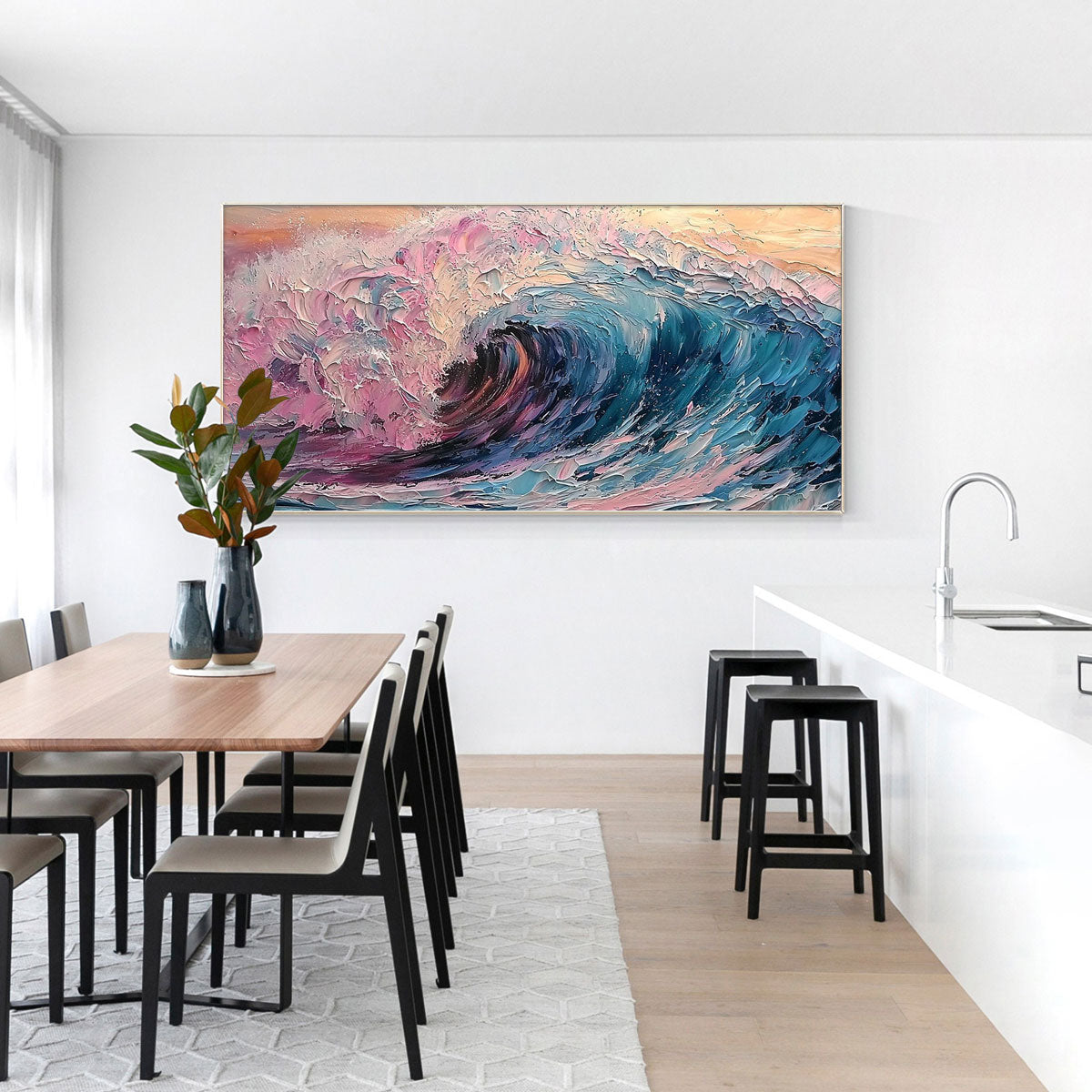 CRYSTAL CREST: Textured Impasto Ocean Wave Oil Painting