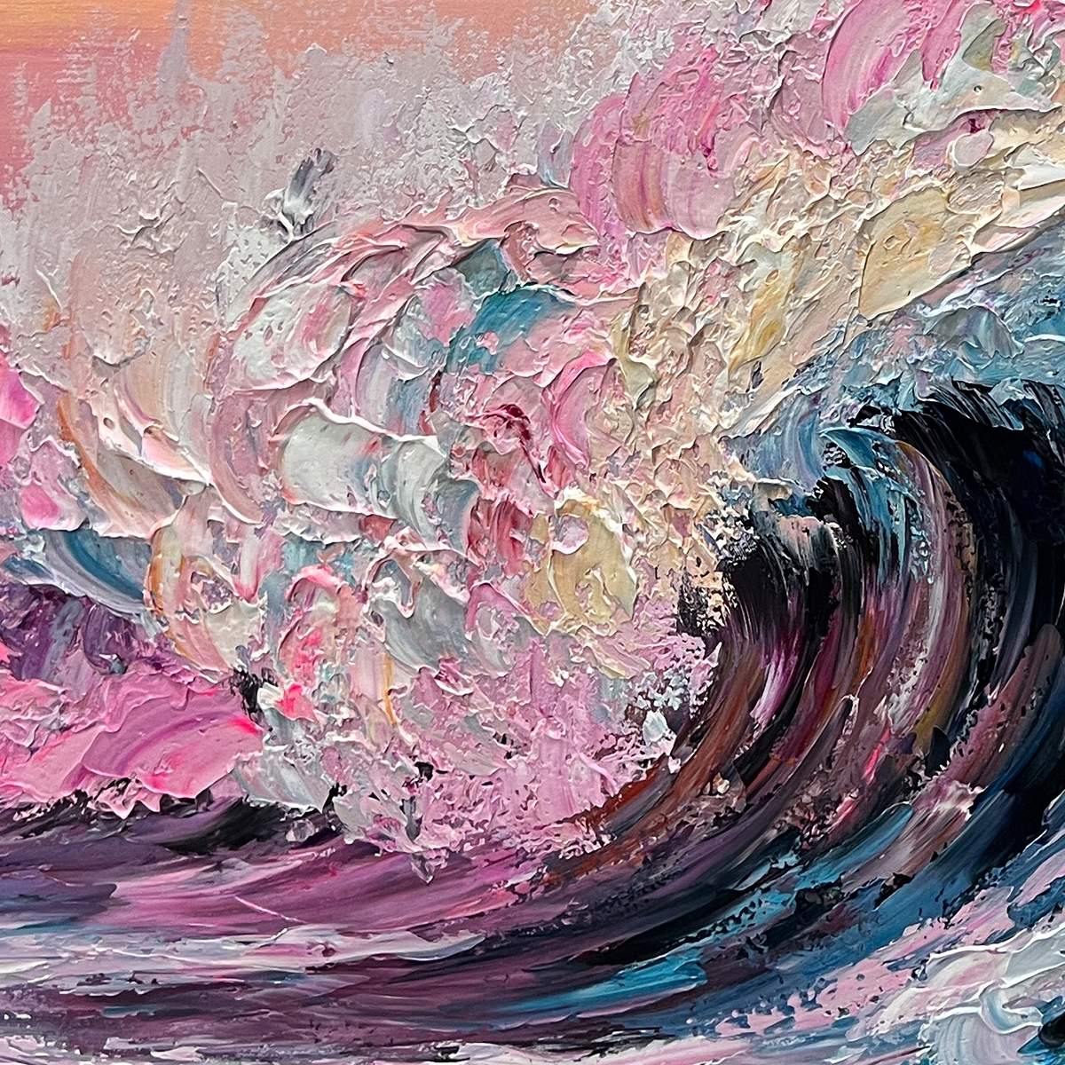 CRYSTAL CREST: Textured Impasto Ocean Wave Oil Painting