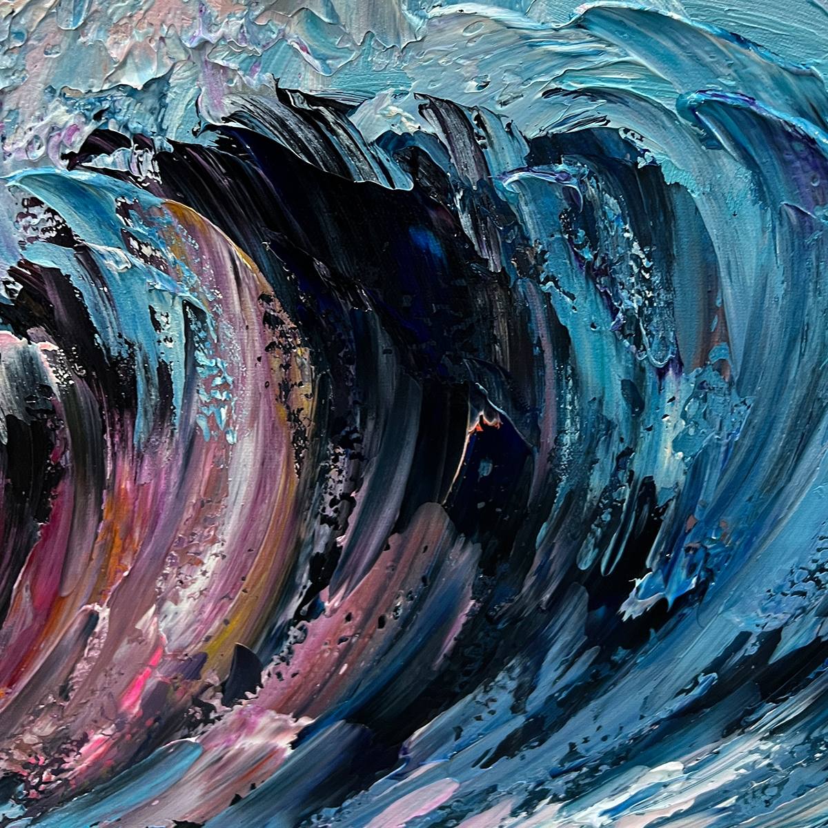 CRYSTAL CREST: Textured Impasto Ocean Wave Oil Painting