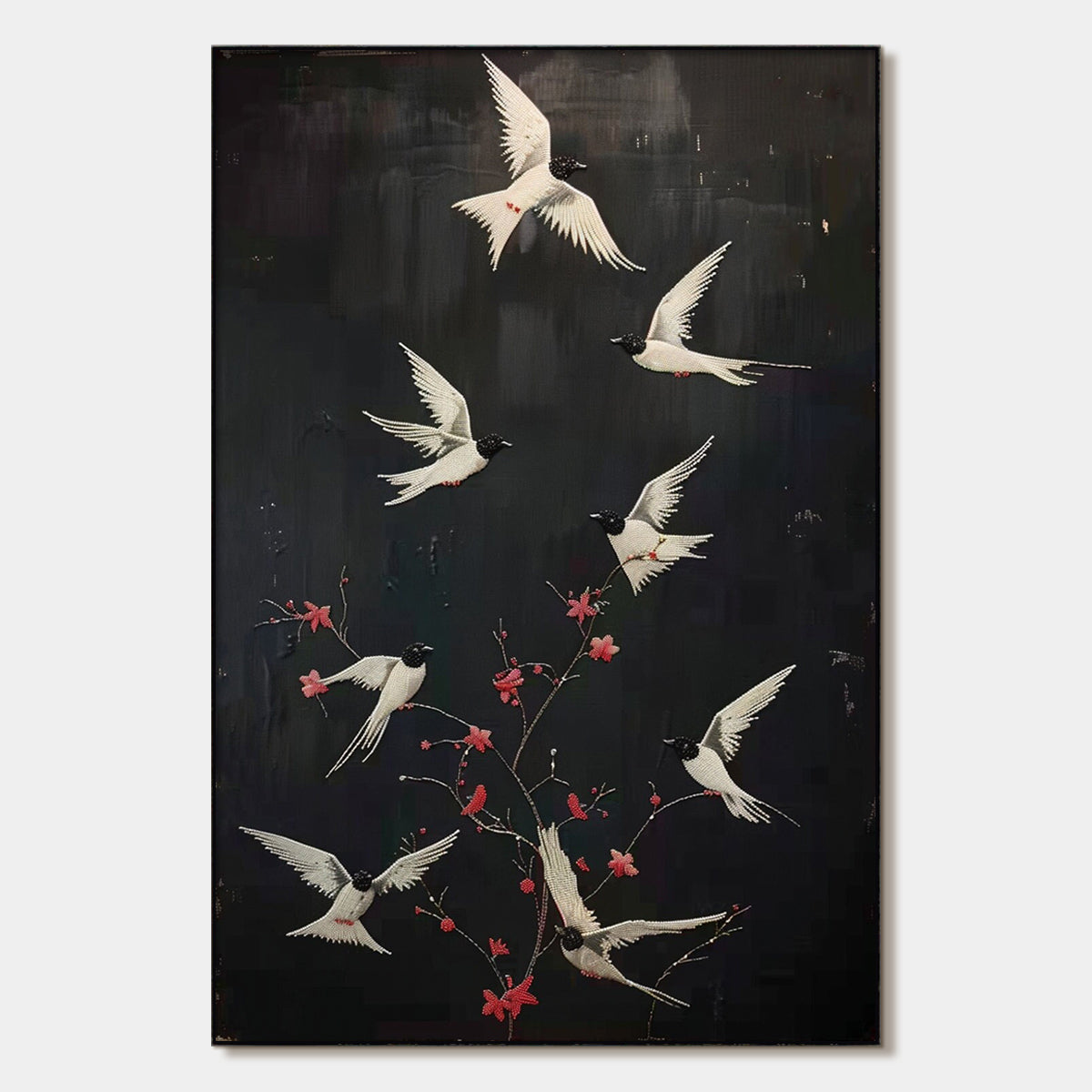 DANCING IN THE DARK: Beaded Birds and Blossoms Artwork