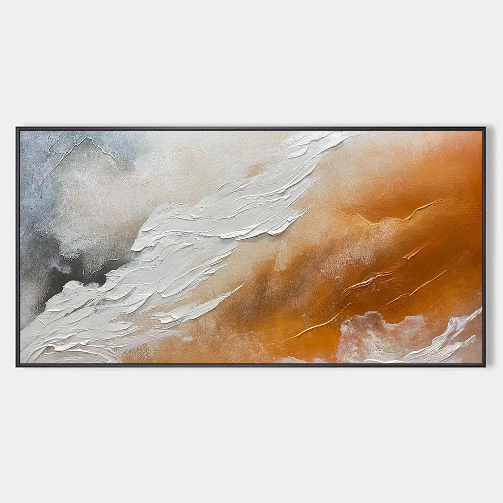 DESERT FLOW: Abstract Landscape Painting in Orange, White, and Grey, Textured Canvas, Modern Wall Art