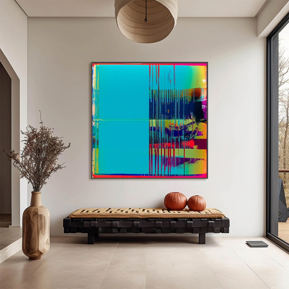 DIGITAL INTERRUPTION: Vibrant Abstract Glitch Art Oil Painting