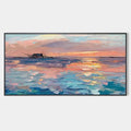 DUSK REFLECTIONS: Panoramic Coastal Sunset Painting, Minimalist Wall Art