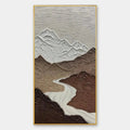 EARTH RIVER: Textured Brown and White Mountain River Landscape Painting