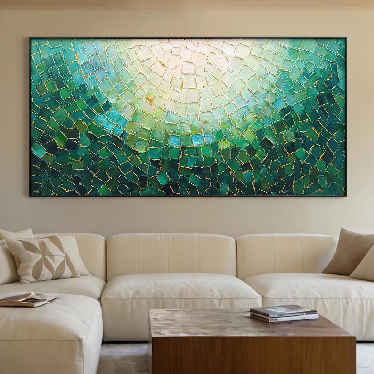 Ready to Ship | EMERALD MOSAIC | 24''x48'' | 60x120cm | Black Frame
