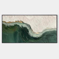 EMERALD DEPTHS: Textured Abstract Seascape Painting, Green and White Wall Art, Panoramic Canvas, Coastal Decor