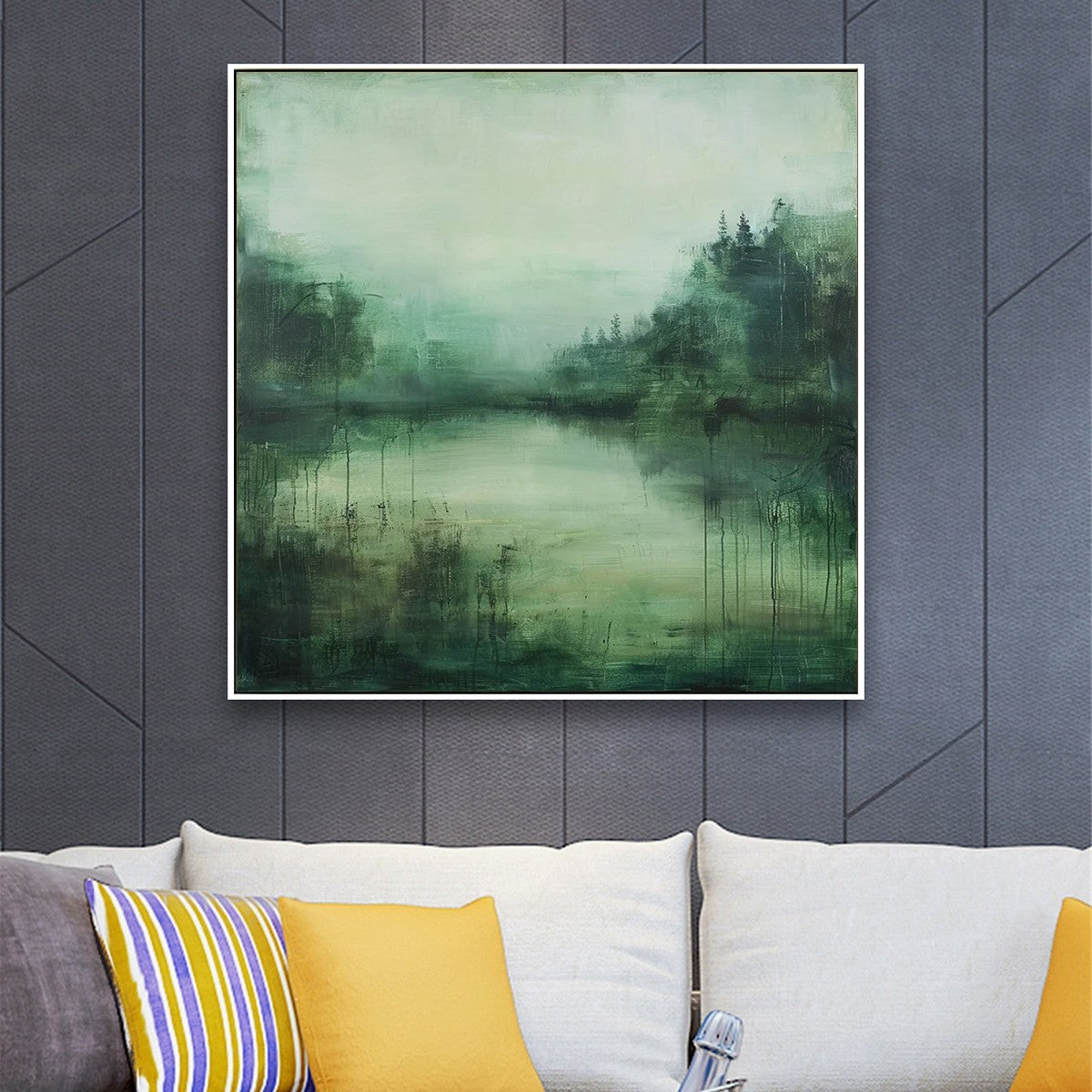 EMERALD MIST: Textured Abstract Forest Landscape Oil Painting