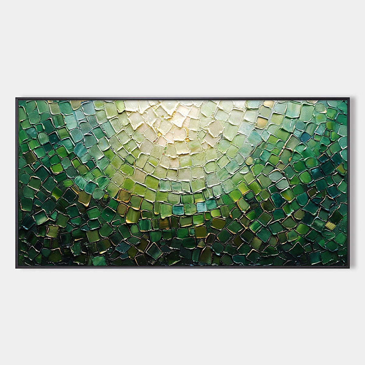EMERALD MOSAIC: Textured Abstract Green and Gold Oil Painting