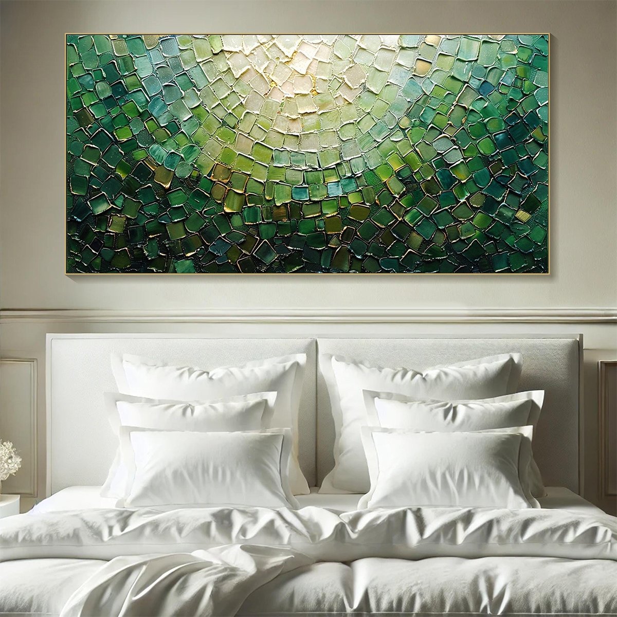 EMERALD MOSAIC: Textured Abstract Green and Gold Oil Painting