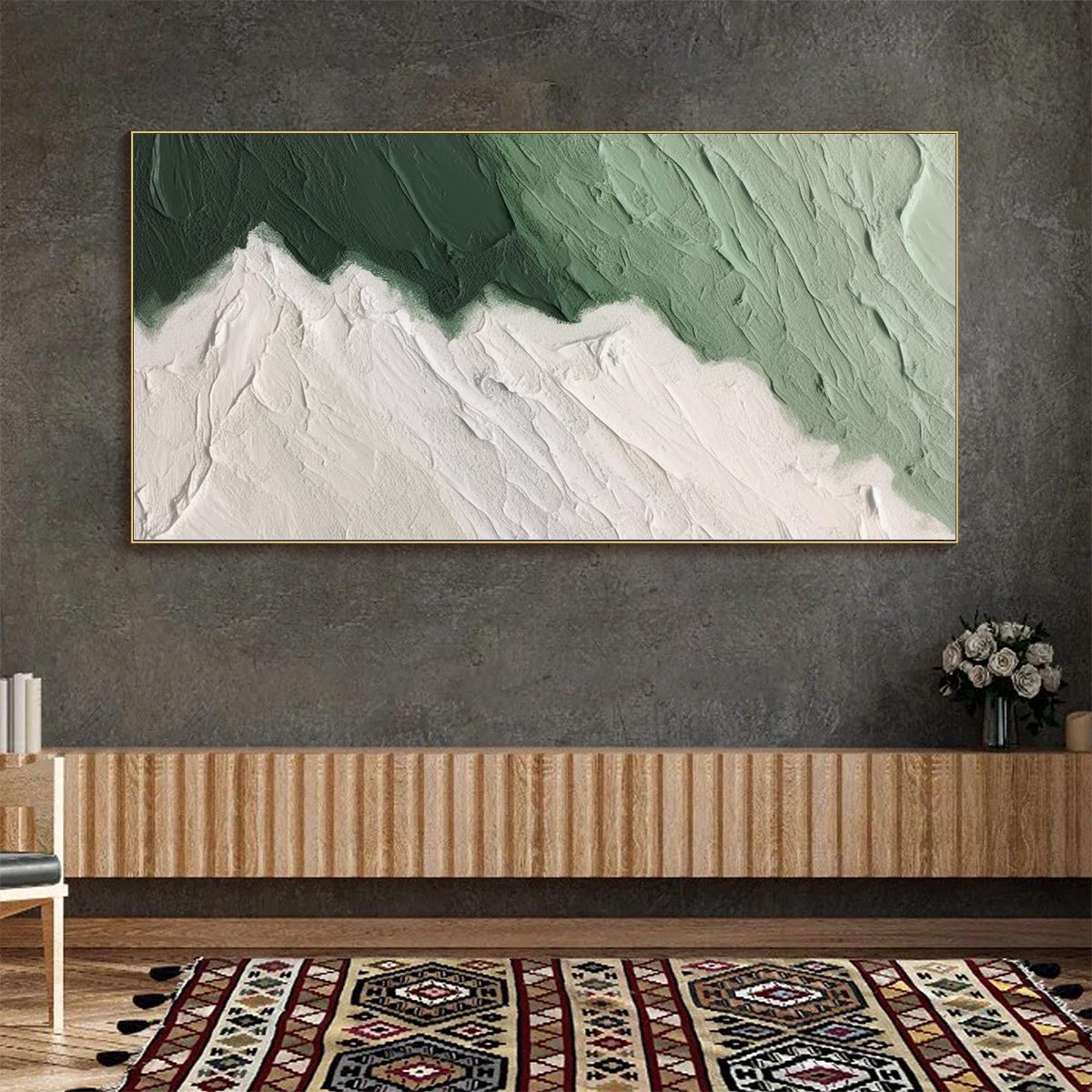 EMERALD PEAKS: Textured Abstract Landscape Oil Painting