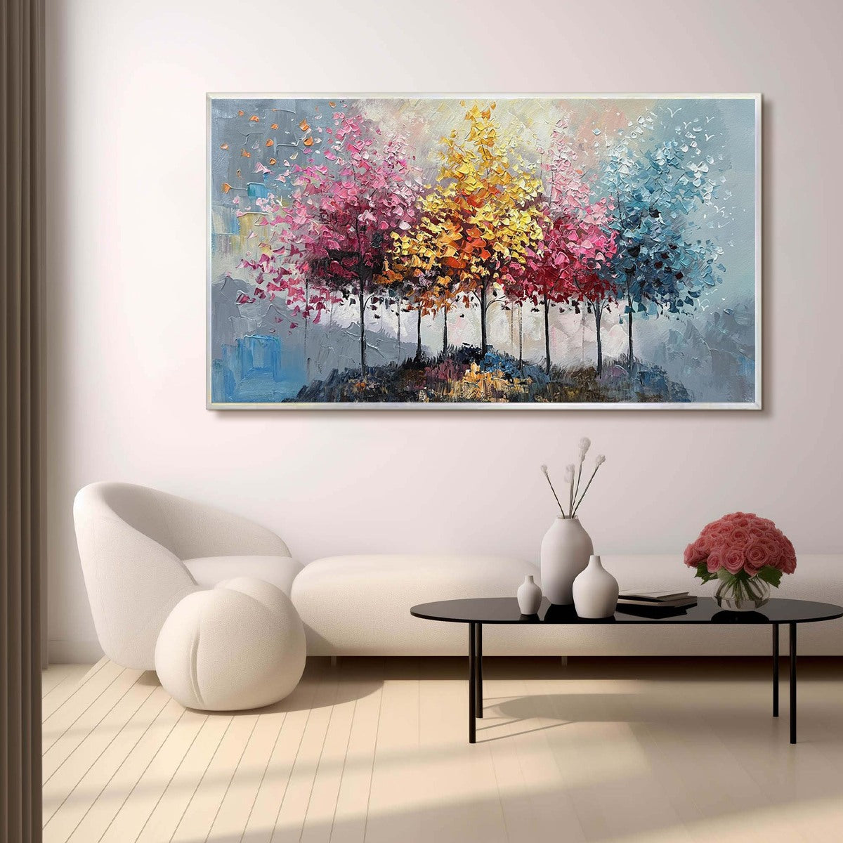 ENCHANTED FOREST: Textured Colorful Trees Oil Painting