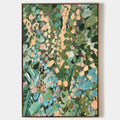 ENCHANTED GARDEN: Vertical Abstract Floral Painting in Green, Blue, and Peach