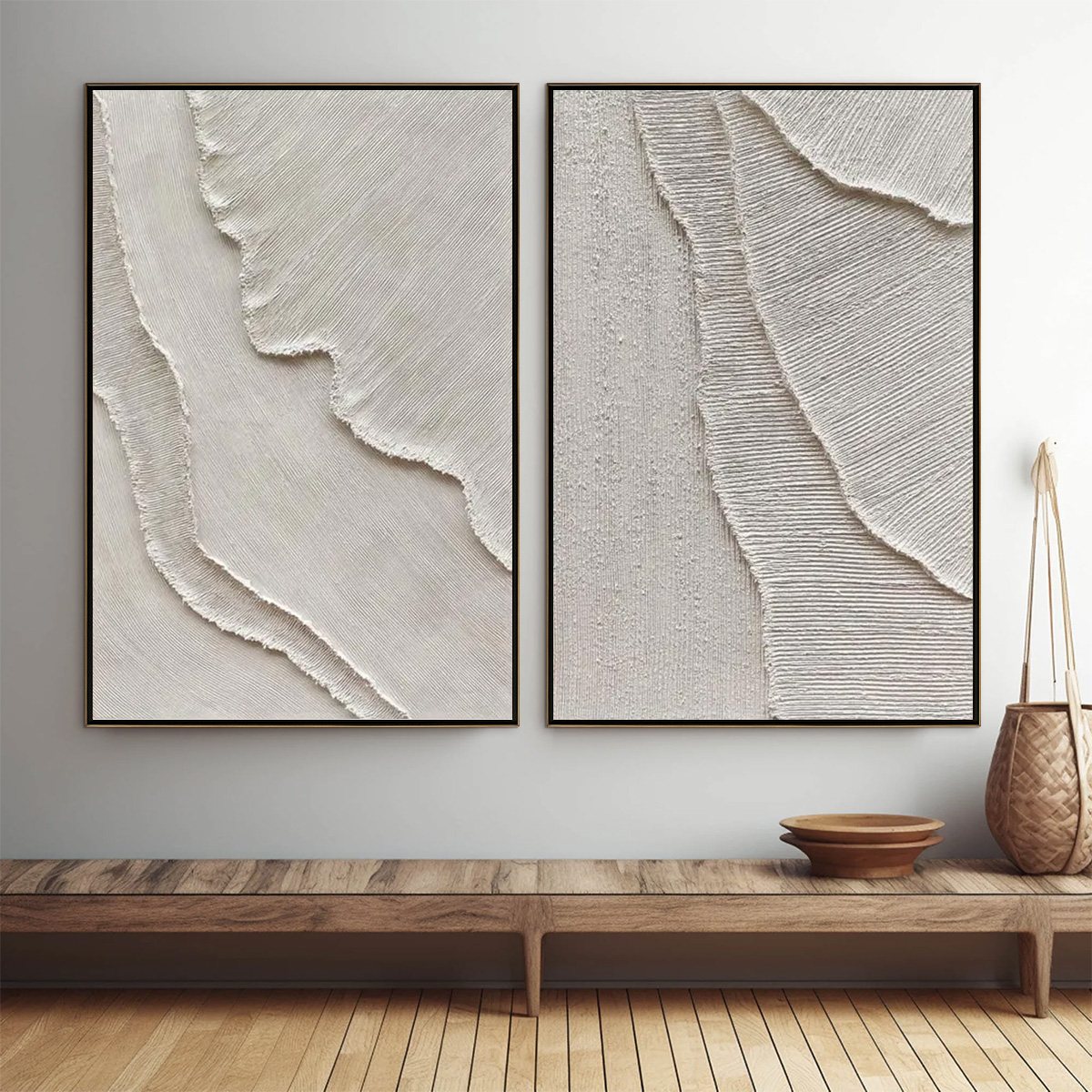 ETCHED IN STONE: Textured Minimalist Abstract Diptych