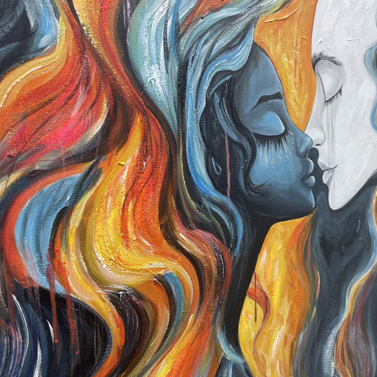 ETERNAL EMBRACE: Colorful Portrait Oil Painting of Two Lovers